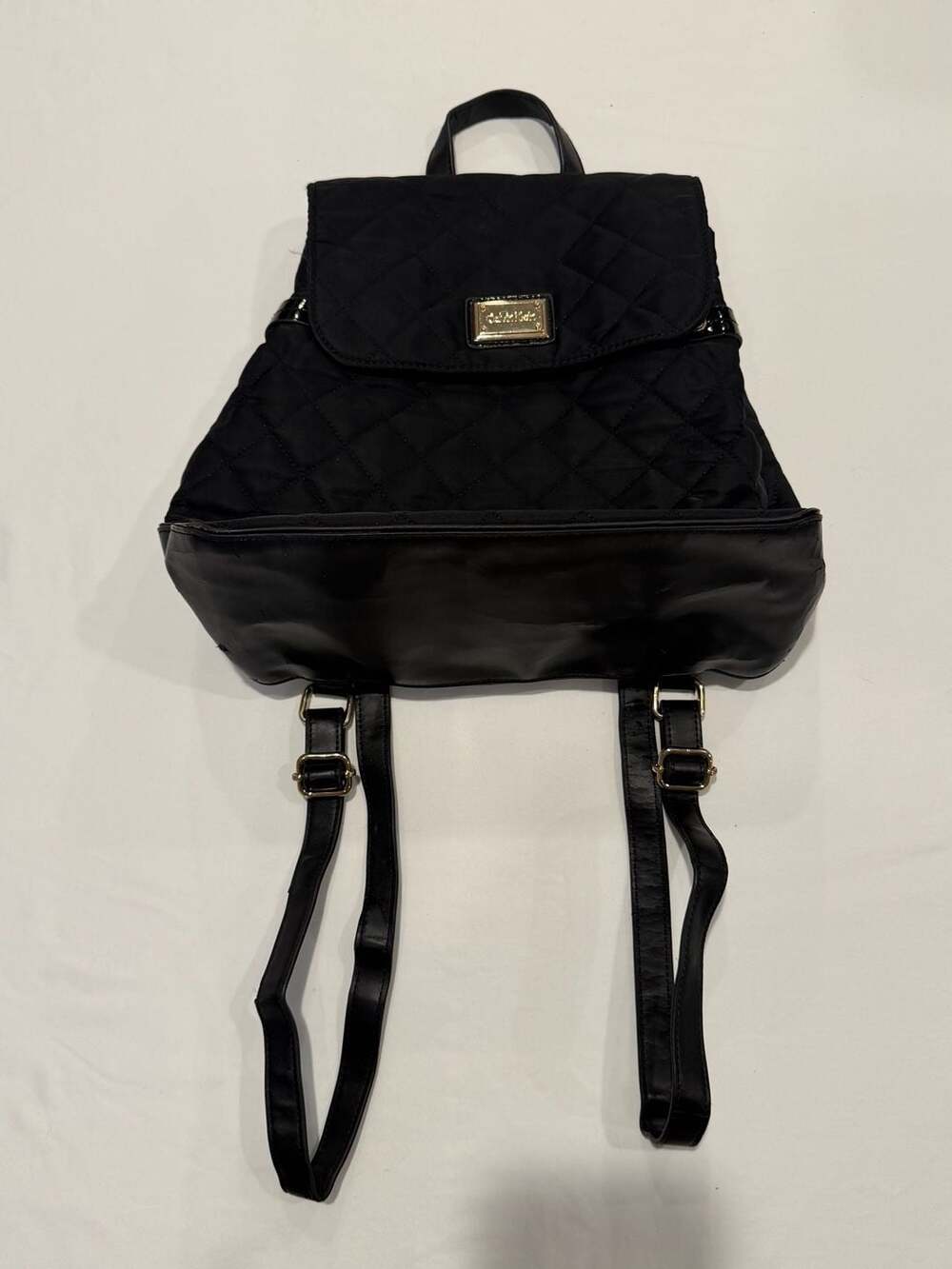 Calvin Klein Black Quilted Nylon and Faux Leather Backpack